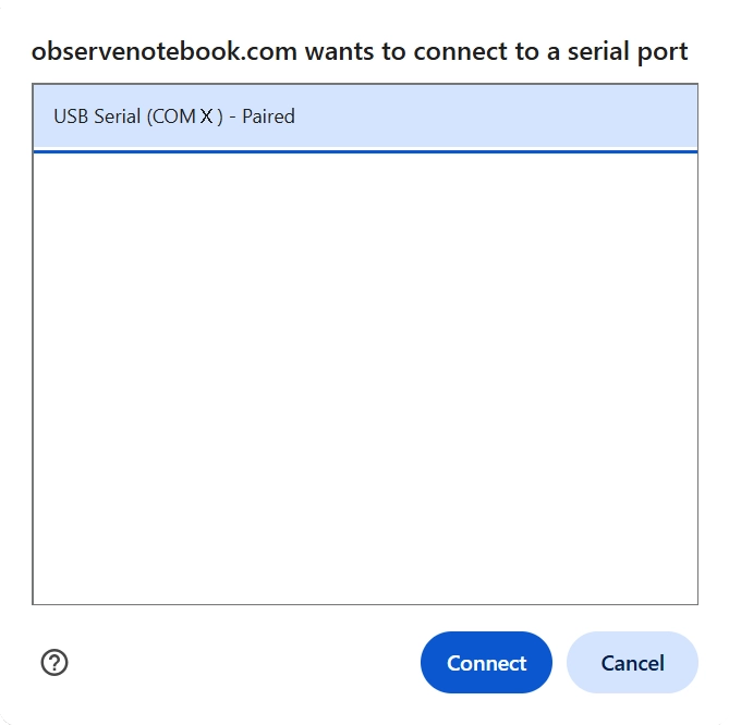 USB connect dialog